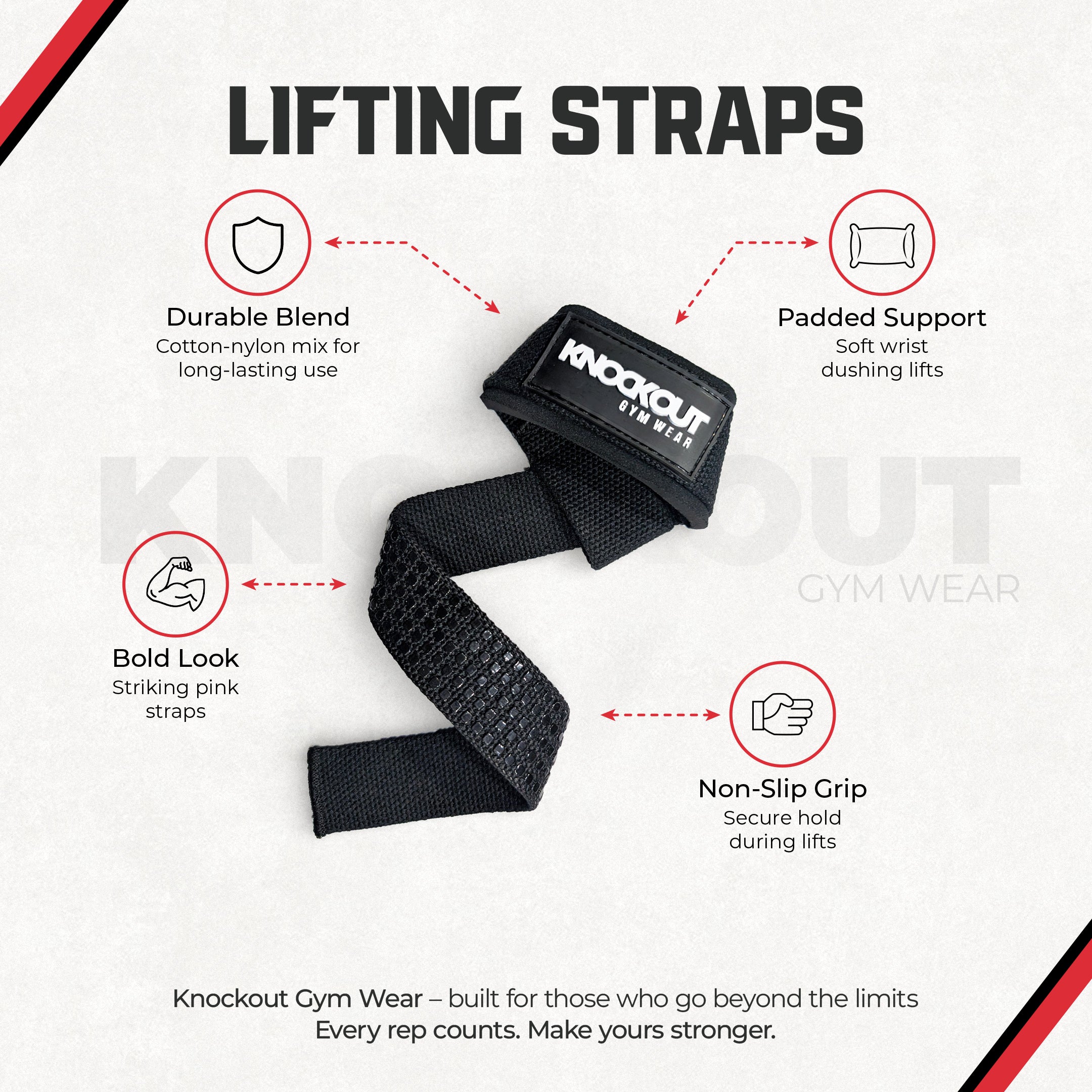 Knockout Black & White Textured Lifting Straps
