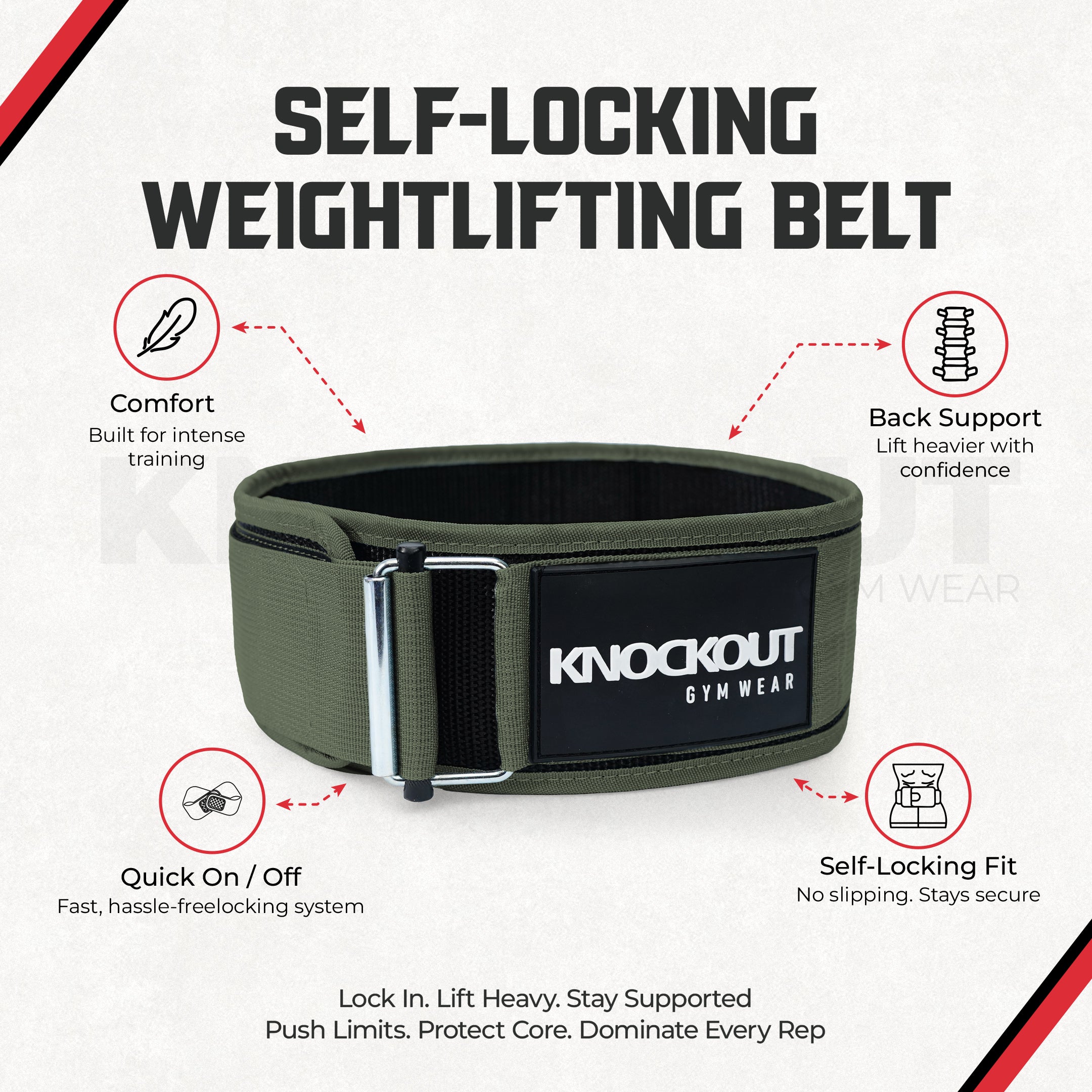 Self-Locking Dark Green Weightlifting Belt