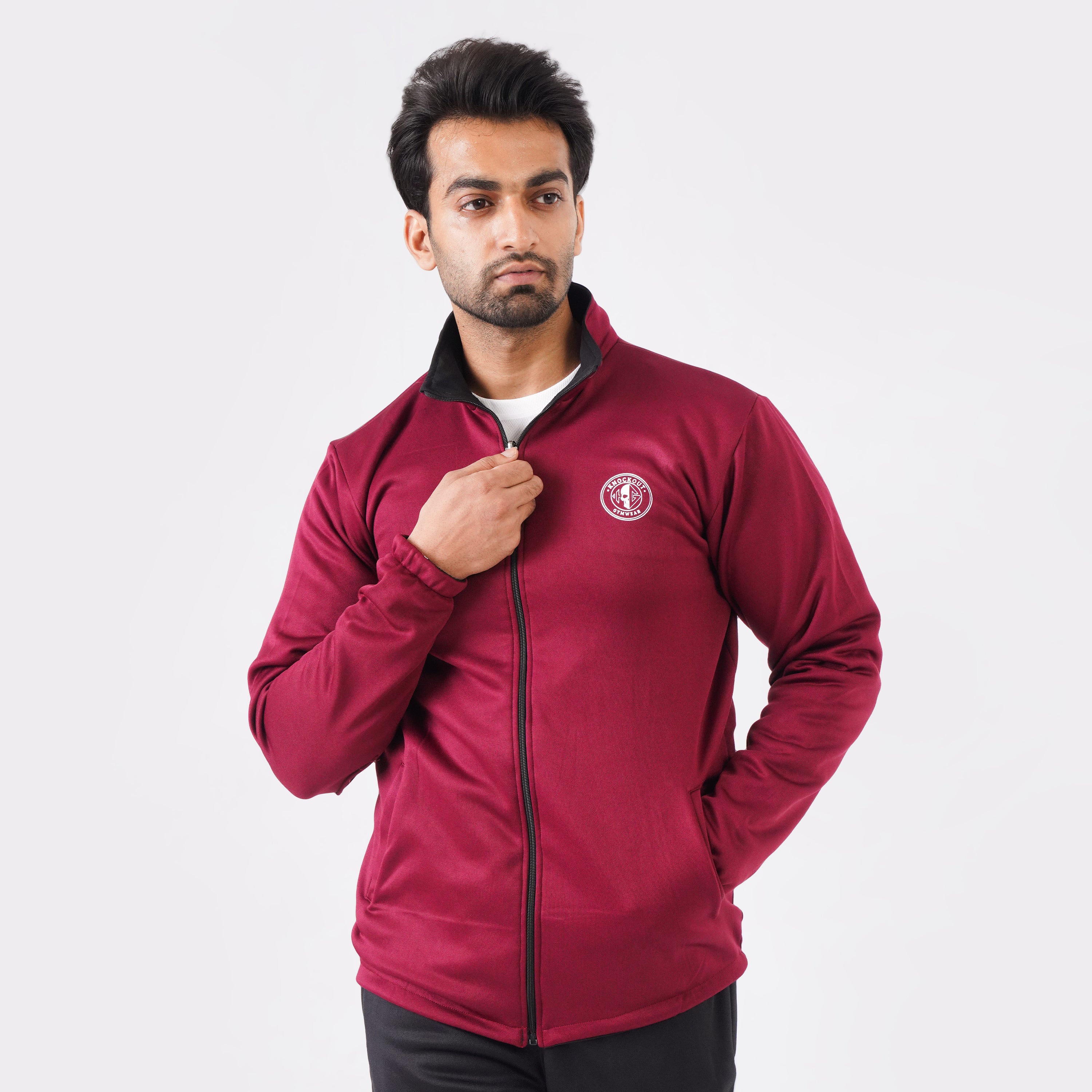 Maroon and black 2-in-1 Jacket Front full View