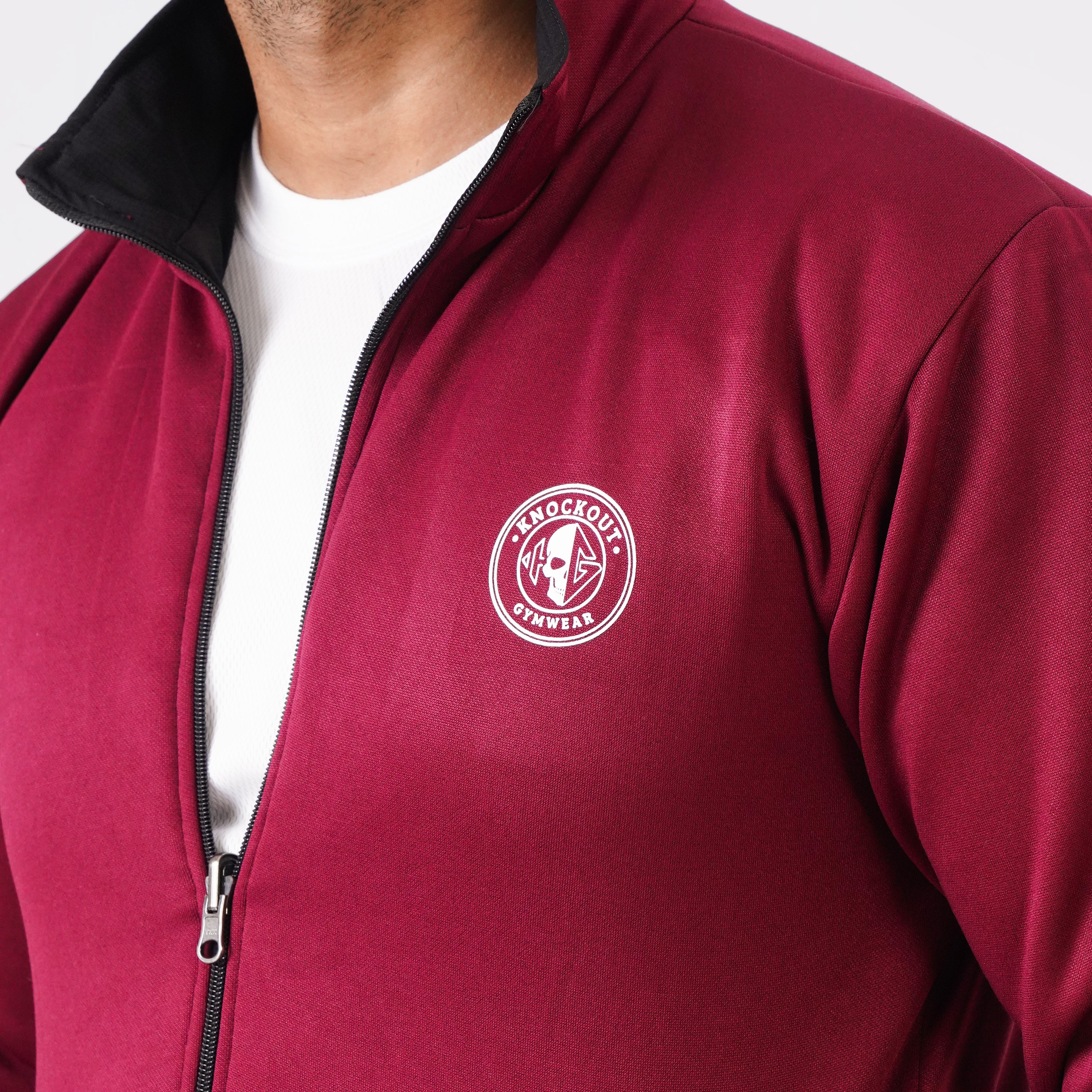 Maroon and black Double Layer 2-in-1 Jacket for versatile gym and casual wear.