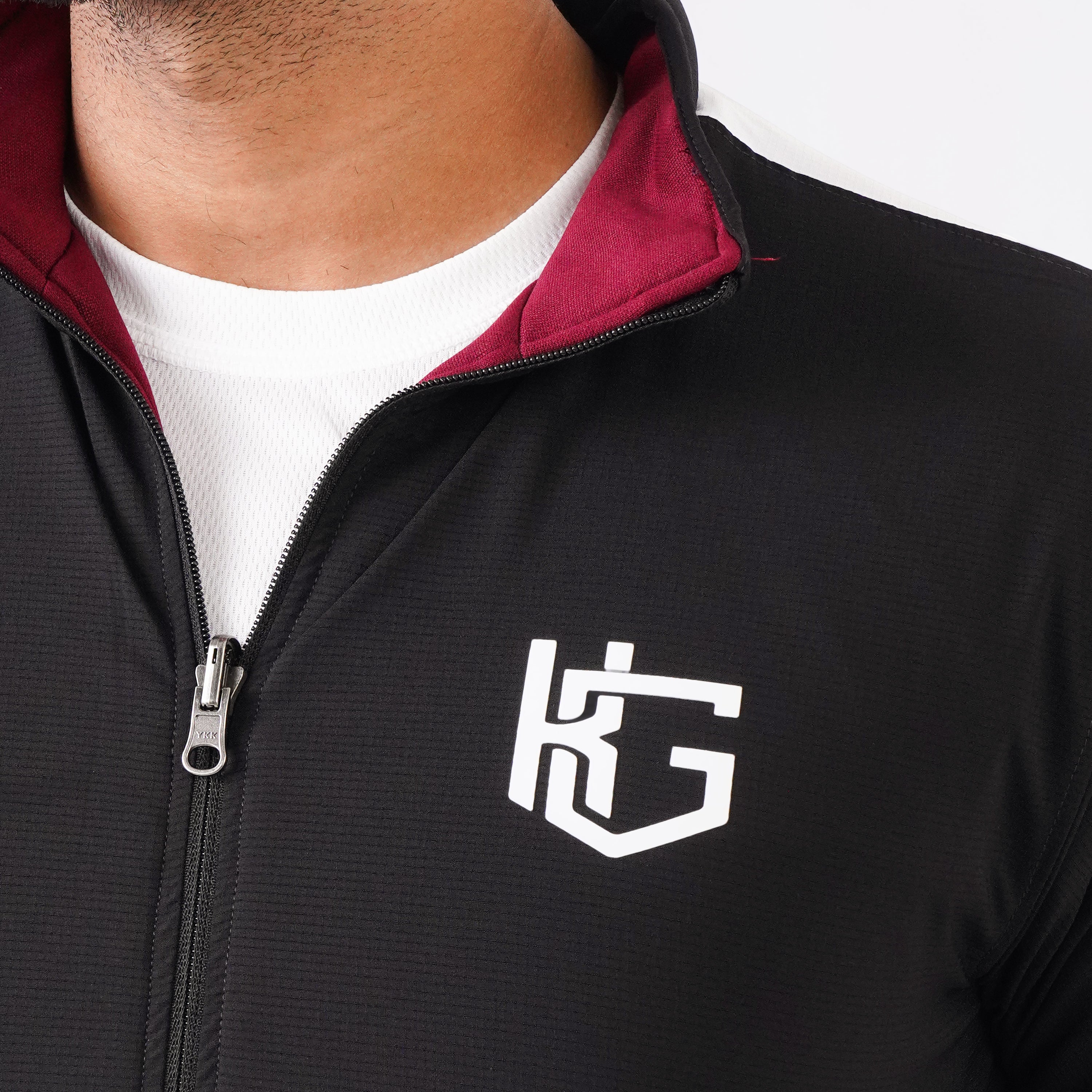 Black and Maroon Double Layer 2-in-1 Jacket for versatile gym and casual wear.

